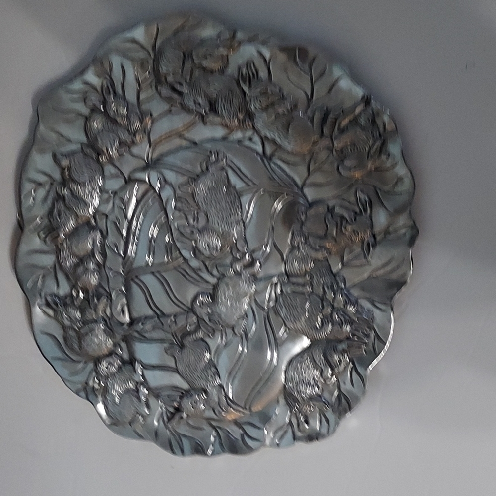Vintage Arthur Court 1990 Rabbits in Brier Cabbage Patch Pewter/Silver Trivet